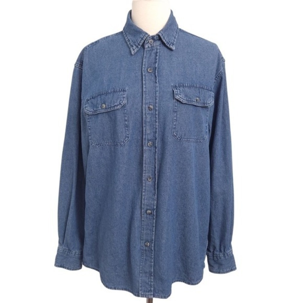 Wrangler Blue Chambray Denim Button‎ Down Long Sleeve Top- Women's M